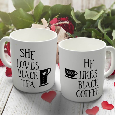 Парные кружки "Она любит чай - Он кофе"